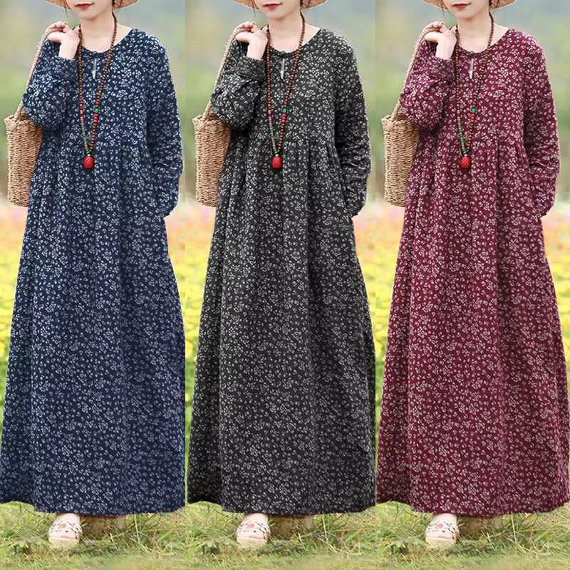 ZANZEA Long Dress wanita motif polkadot /Dress Maxi muslim jumbo S-5XL
