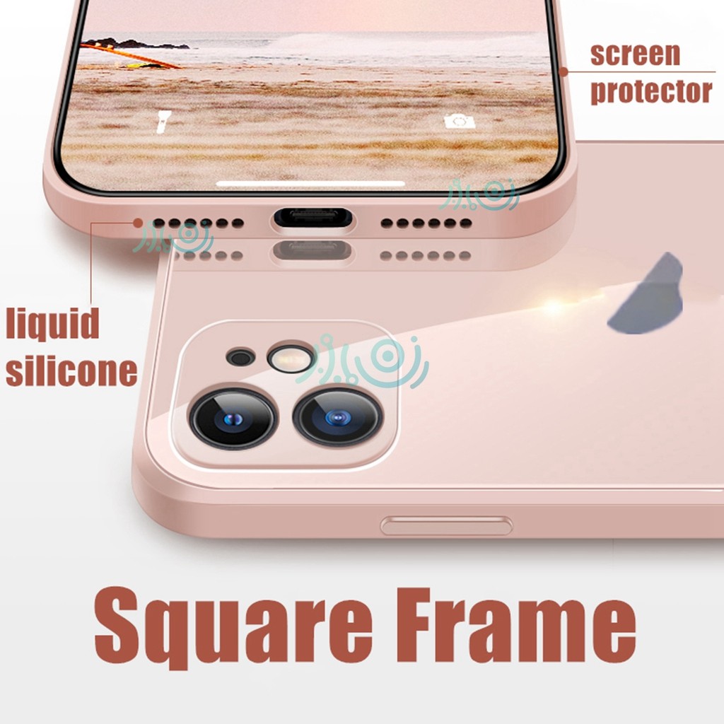 【Free Lanyard】Macaron Casing iPhone 13 pro max 11 12 Pro MAX XS MAX XR X 11 Pro max Tempered Glass Case Square Silicone back cover