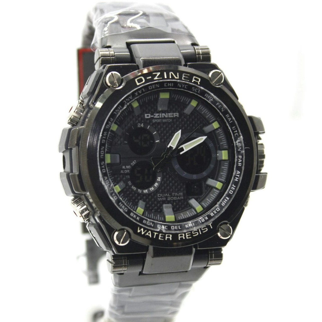 Jam Tangan Pria / Cowok D-Ziner Z842 Original Rantai Black Grey