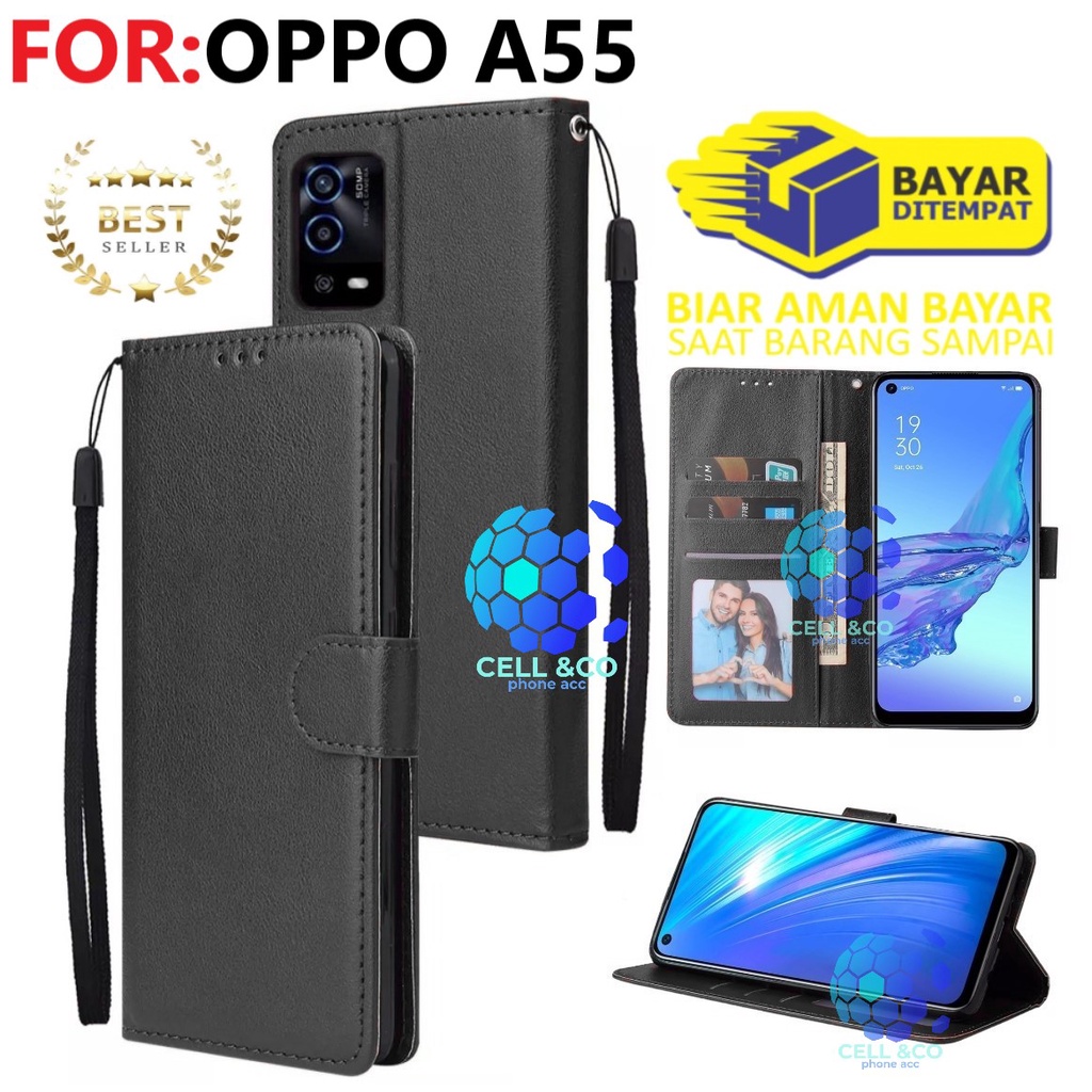 NEW OPPO A55 CASE FLIP LEATHER WALLET PREMIUM FLIP CASE BUKA TUTUP KESING HP CASING FLIP CASE WALLET OPPO A55