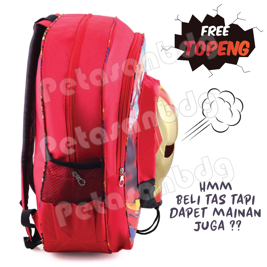 PTS - Tas Anak - TRANSFORMERS BUMBLE BEE BATMAN ULTRAMEN SPIDERMAN IRON MAN - THE MASK + FREE TOPENG