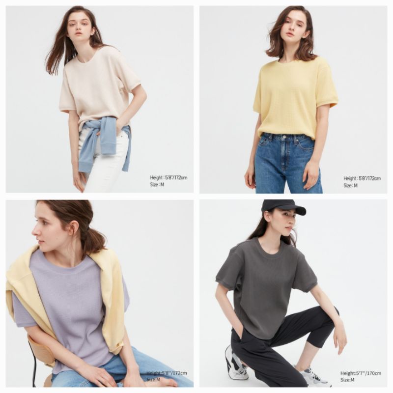 uniqlo tshirt waffle crew neck lengan pendek