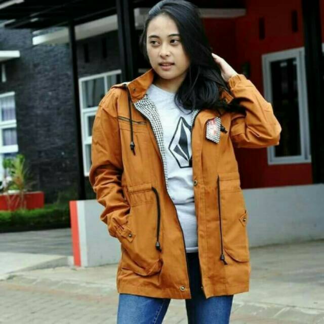 Jaket parka wanita warna kuning mustard M.L baby canvas