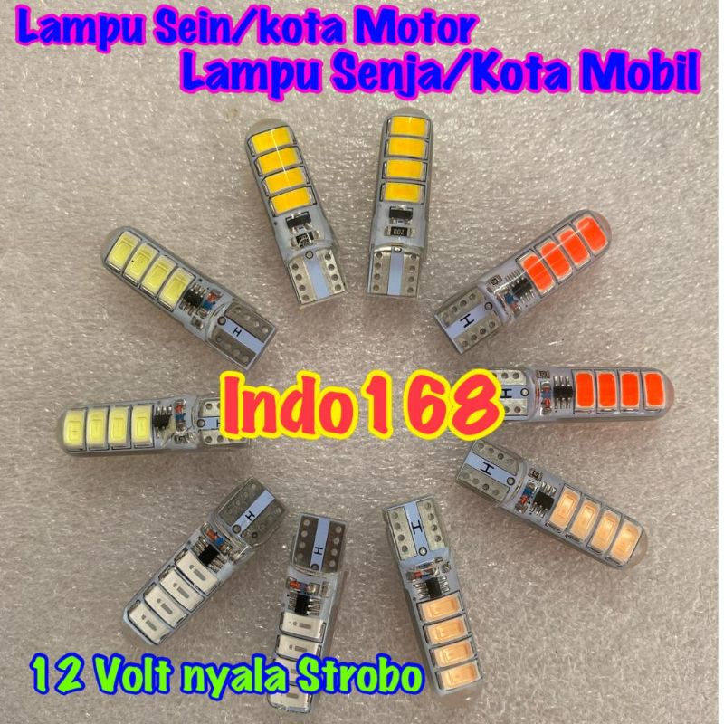 (INDO 168)Lampu Led Senja T10 8 Led 12 volt Nyala Kedip