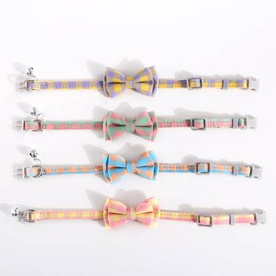 Pet cat bow collar Dengan Bell double nylon Detachable bow cat and dog Daisy Necklace