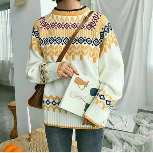 Sweater rajut wanita lengan panjang korea style