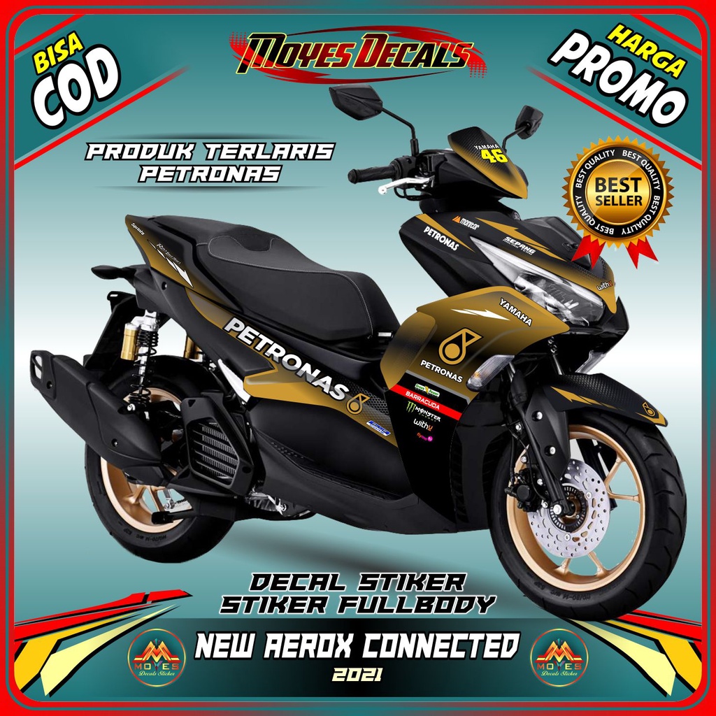 Sticker Decal Full Body - Stiker Decal Yamaha New Aerox 155 Connected Motif Petronas Gold Pull Body
