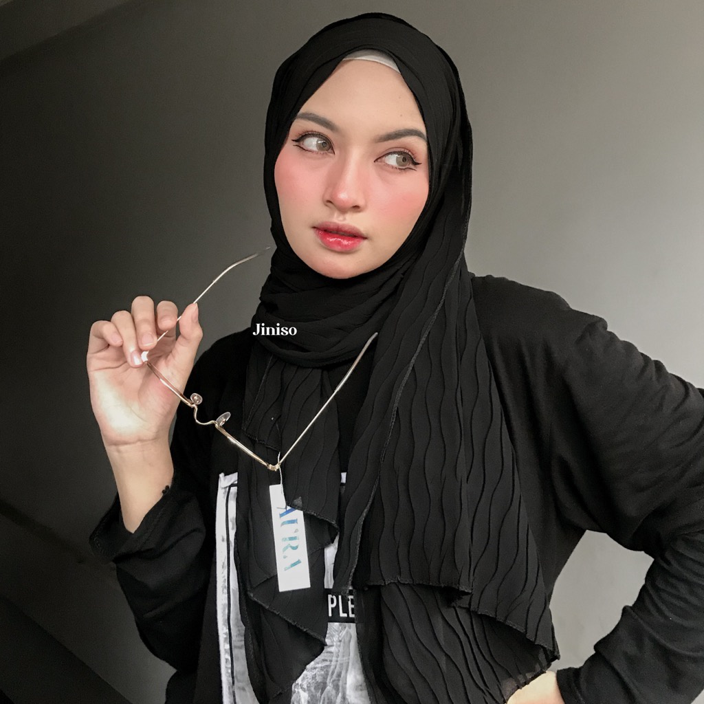 JINISO - Aura Wave Earth Tone Pashmina Full Plisket-JET BLACK