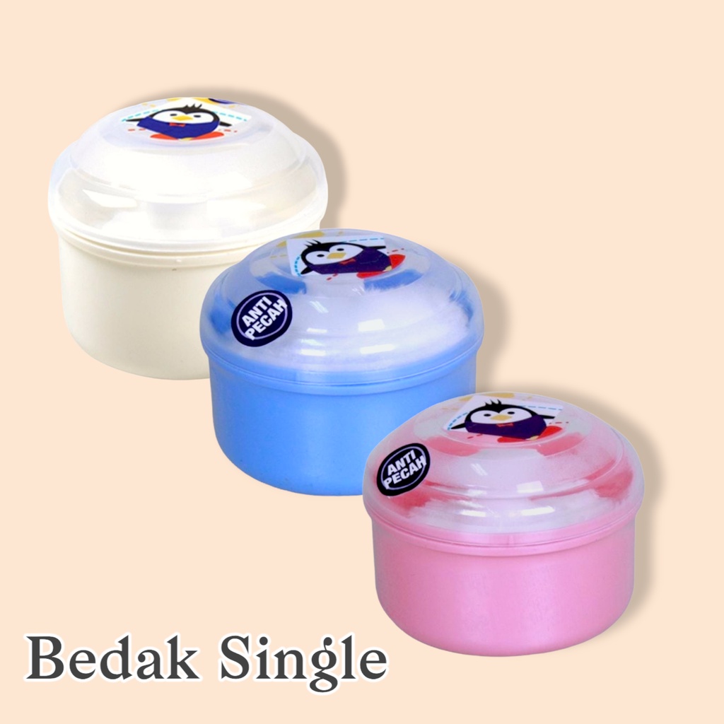 Tempat Bedak Bayi Kecil Anti Pecah Tanpa Sekat Skat Bedak Single + Puff (Satuan) Baby Powder Oval Case Bedak Tabur Bayi Baru Tempat Bedak Bubuk