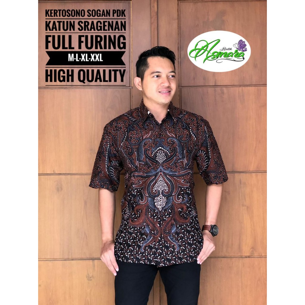 KERTOSONO SOGAN Kemeja Batik Pria Lengan Pendek Katun Halus FULL FURING Batik Asmara