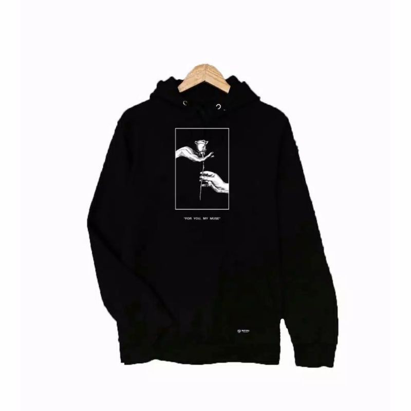 Hoodie Pria aesthetic Mawar Box STUDIO Black