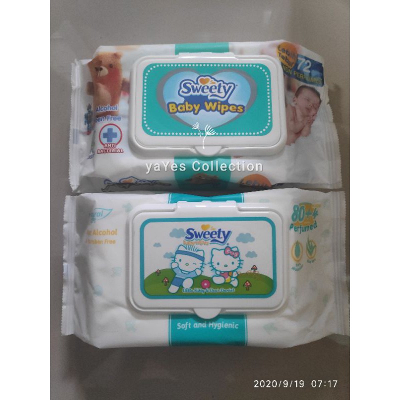 Tisu sweety tissue basah bayi anti bacterial non parfumed non alkohol baby wipes 84 - 72 sheets