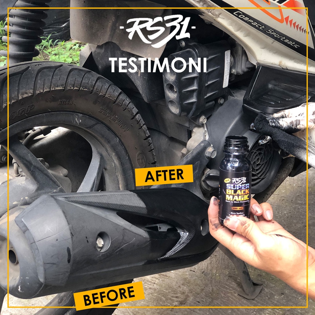 Promo RS31 Super Black Magic isi 65ml. |Trim Penghitam Bodi Motor Permanen, Dasboard, Restorer, Body Motor, Semir Ban, back to black, Blek Megic.