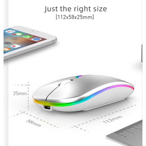 Bluetooth 5.1 + 2.4G Silent Wireless Mouse Rechargeable 1600 DPI RGB LED Backlit Isi Ulang Mouse Gaming-6