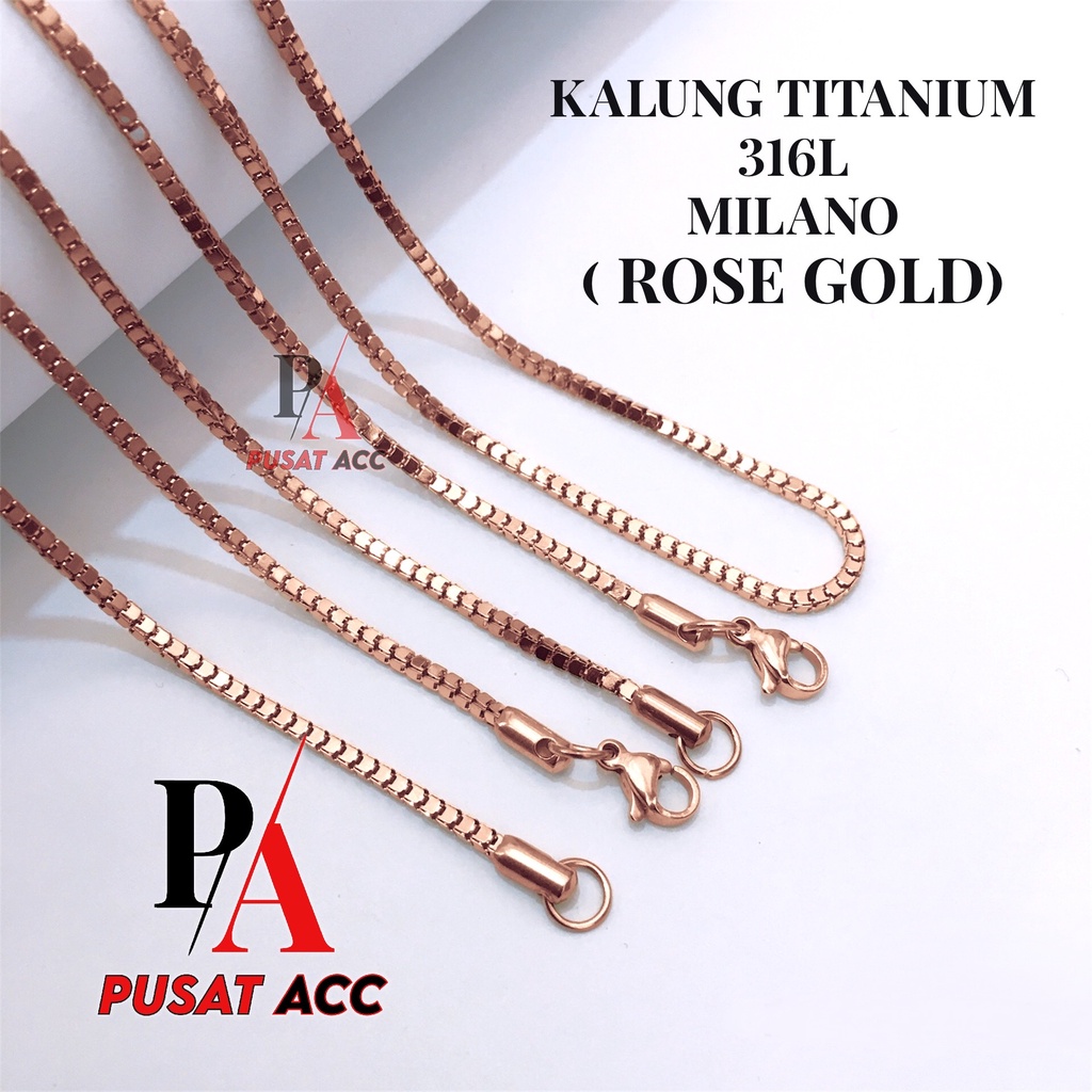 Rantai Kalung MCI Titanium 316L Premium Stainless Anti Karat Pria Wanita [KALUNG ROSEGOLD]