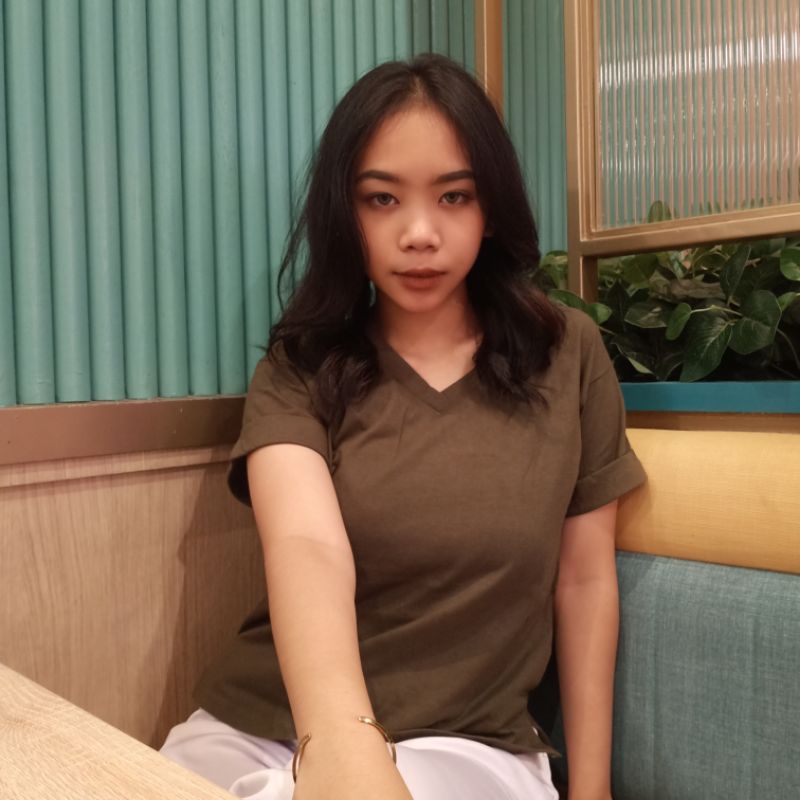 KAOS HIJAU GREEN V NECK HIJAU ARMY WANITA