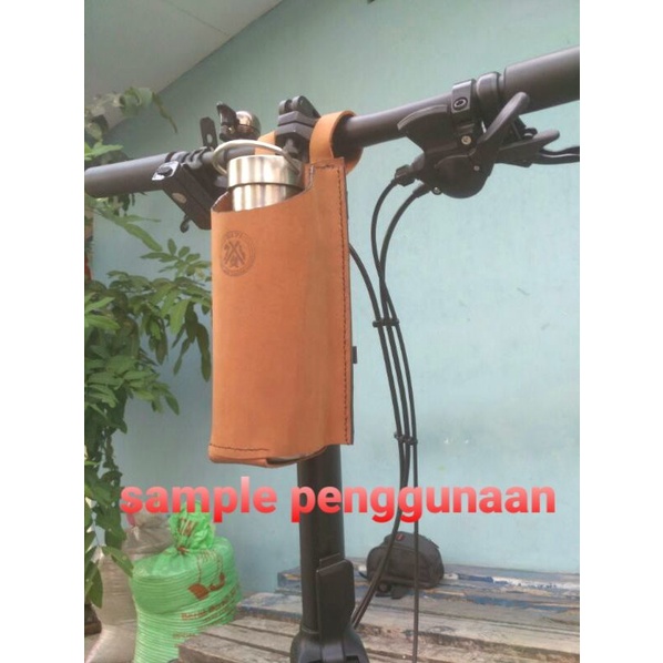 Tas botol minum sepeda lipat kulit, leather pouch seli bag