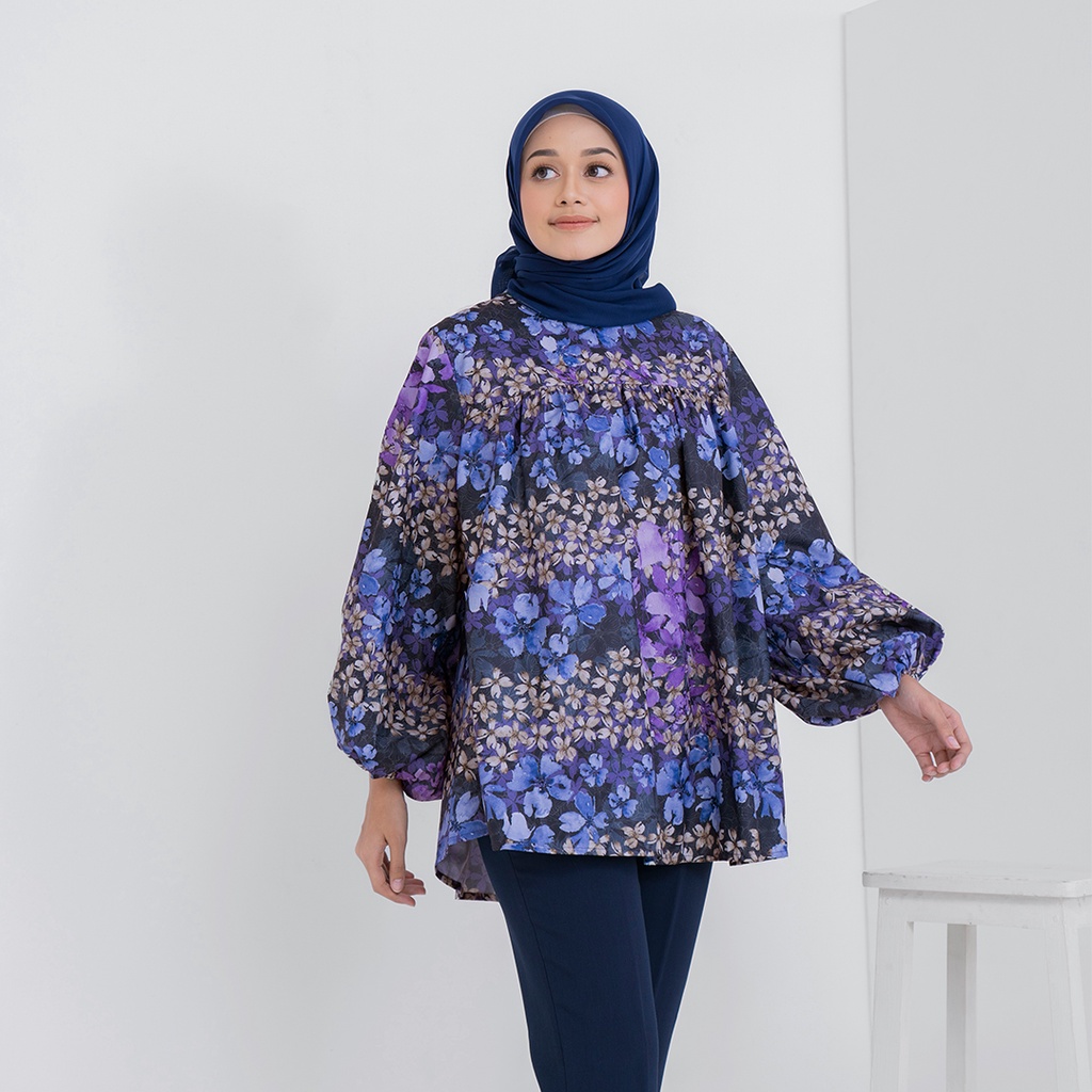 ARSSCARF Zahra Ruffle Blouse - Navy