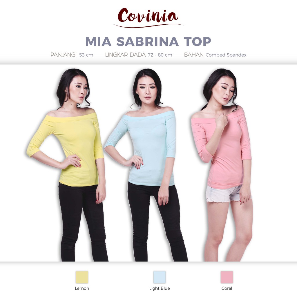 CRG181014 - Mia Sabrina Top Kaos Sabrina Lengan Panjang Bodycon Sabrina Top Baju Sabrina Combed