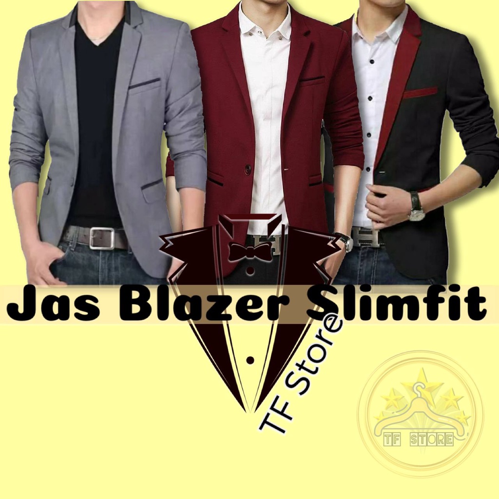 TFstore Jas Blazer Pria Casual Semi Formal Slim Fit Big Size XXL Jas Resmi Semi Woll / Jas Nikah / J