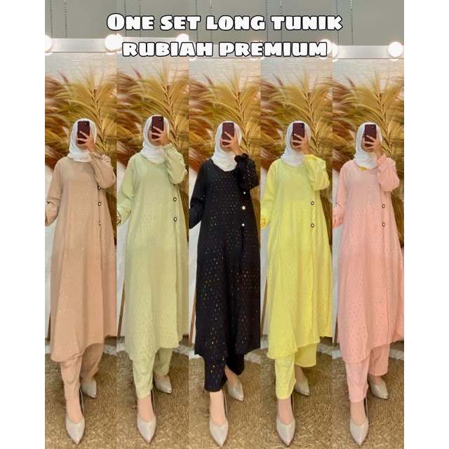 ONE SET LONG TUNIK RUBIAH PREMIUM SUPER CANTIK DAN MEWAH BANGET DI PAKAI MOMS BAHANYA RUBIAH PREMIUM