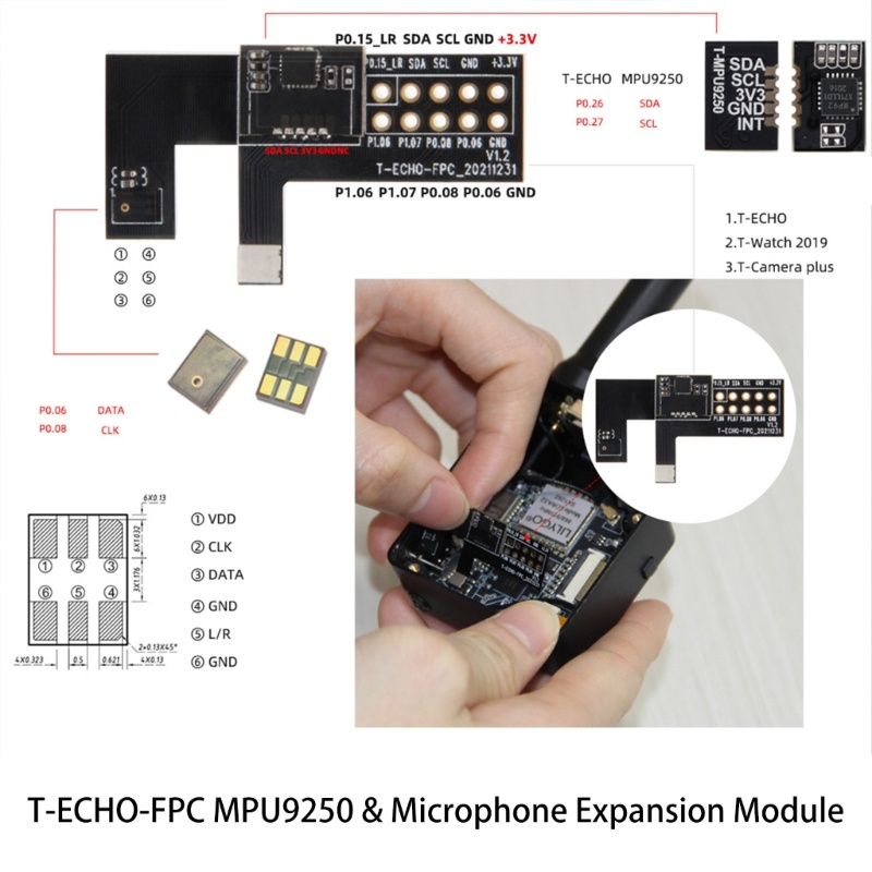 Zzz 1Pc T-echo GPIO MPU9250 Papan Modul Ekspansi Mikrofon MPU9250