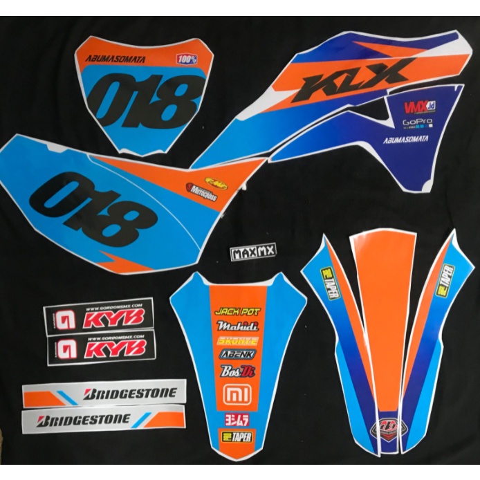 Decal stiker klx gordon dekal stiker variasi striping custom fullbody biru orange