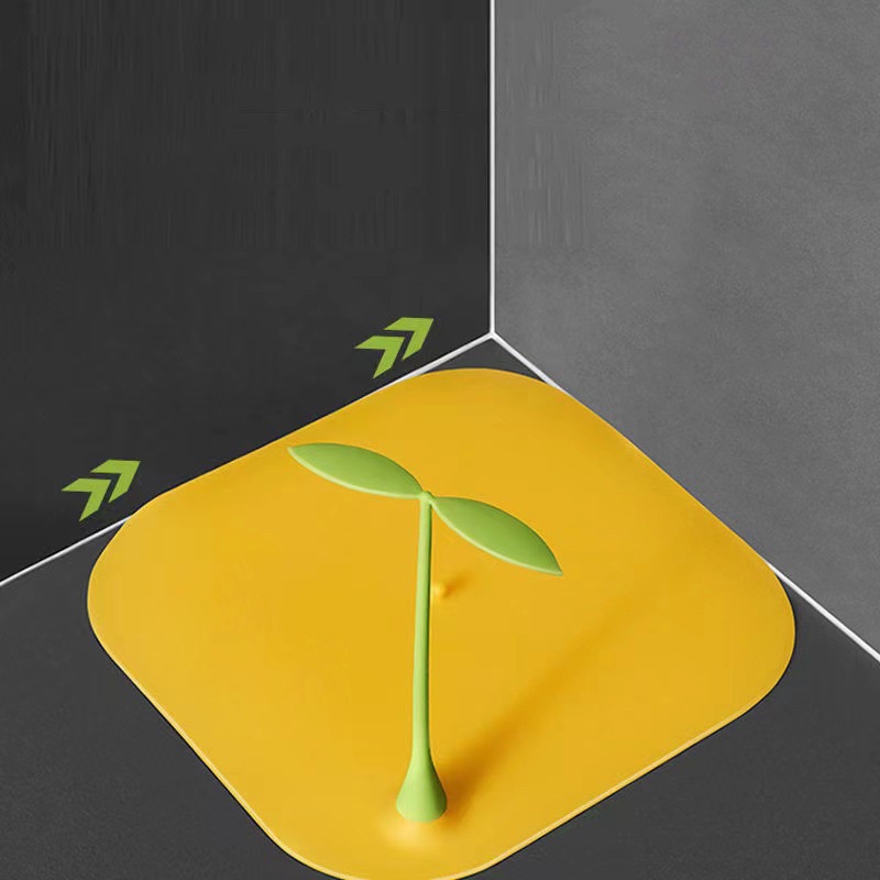 1PC 15*15cm Thicken Cute Bean Sprouts Silicone Floor Drain Mat / Bathroom Deodorant Insect-proof Seal Cover Deodorant Pad for Kitchen,Bathroom