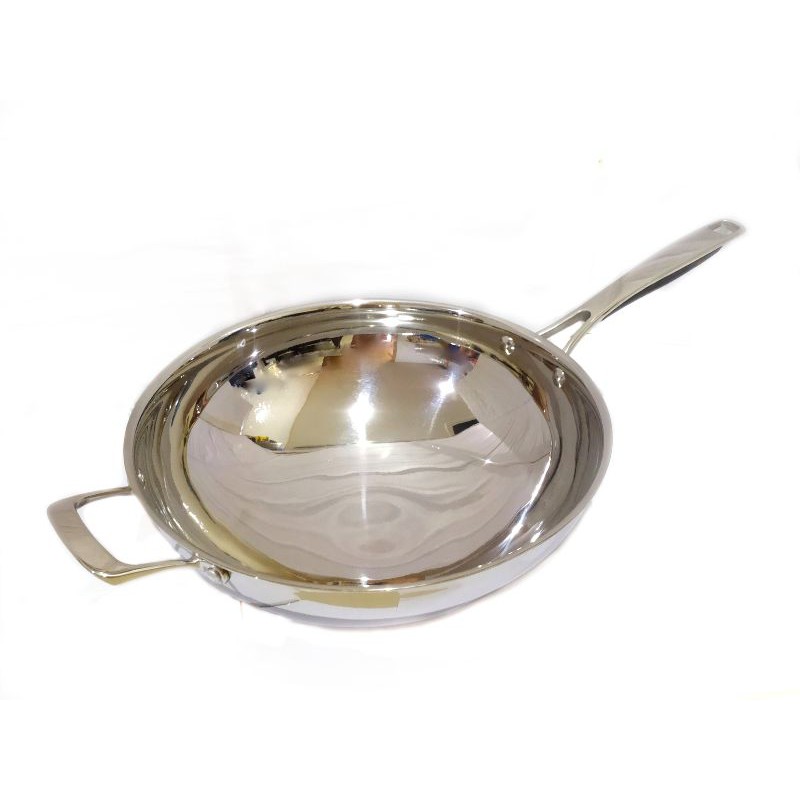 A1 Kuali Stainless Steel Tebal Model Tutup Elegan Wok Pan Stainless 32Cm Tutup Kaca