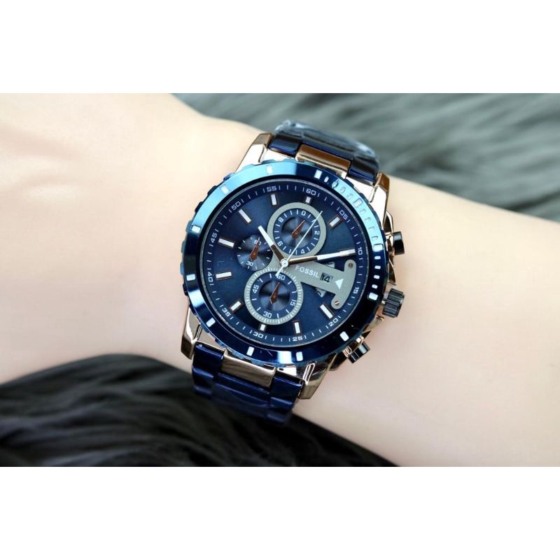 JAM TANGAN PRIA/COWOK FOSIL0454 RANTAI KRONO OFF TANGAL ON