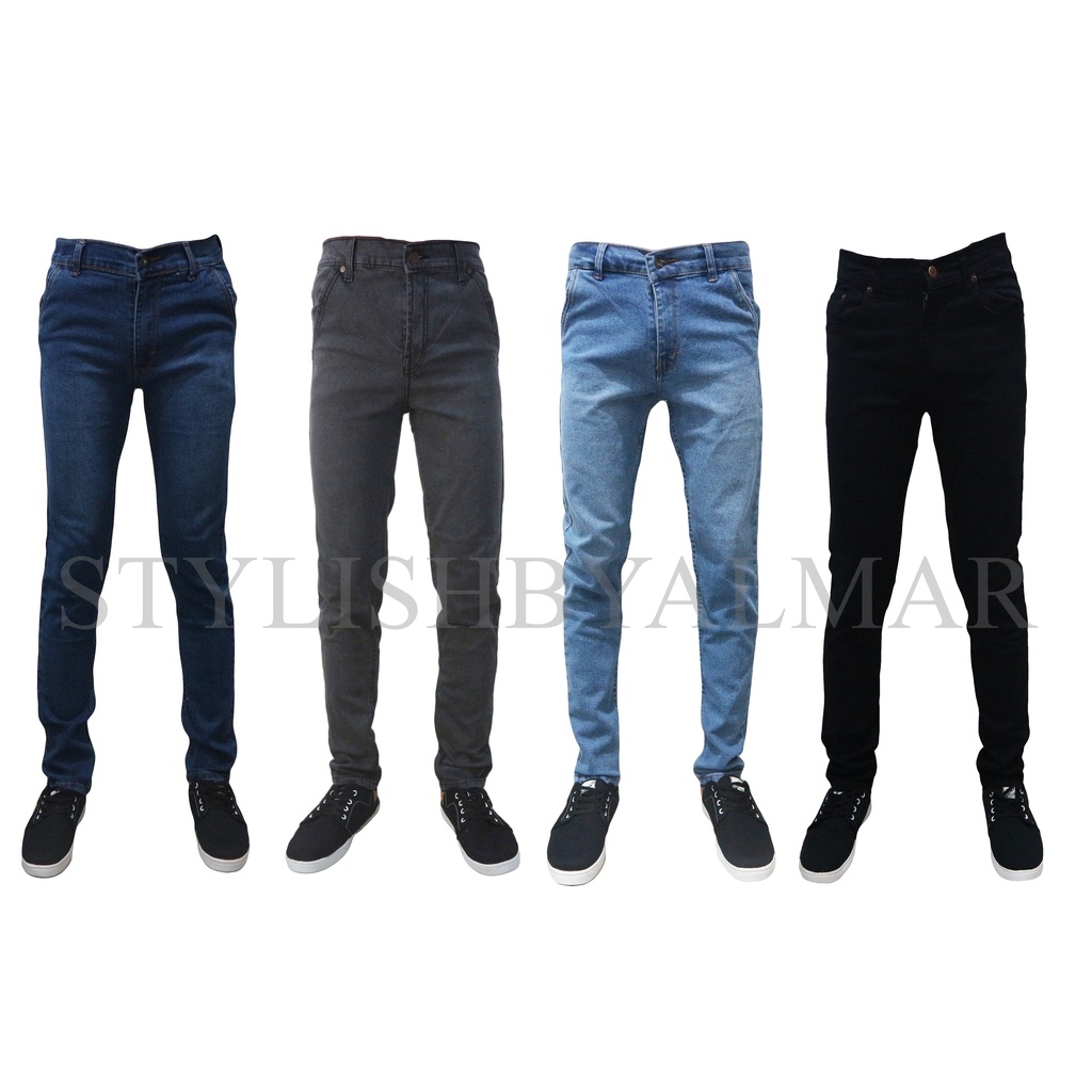 celana jeans pensil pria slim fit pensil skinny biru dongker biru muda hitam pekat abu