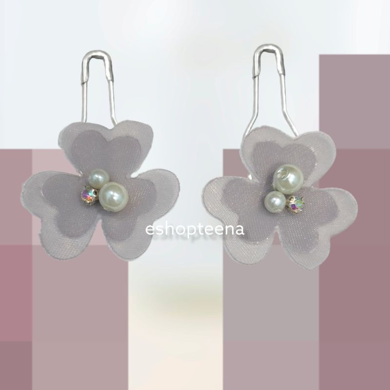A44 anting hijab/anting jepit (2in1) bunga semanggi bahan kain _anting jilbab