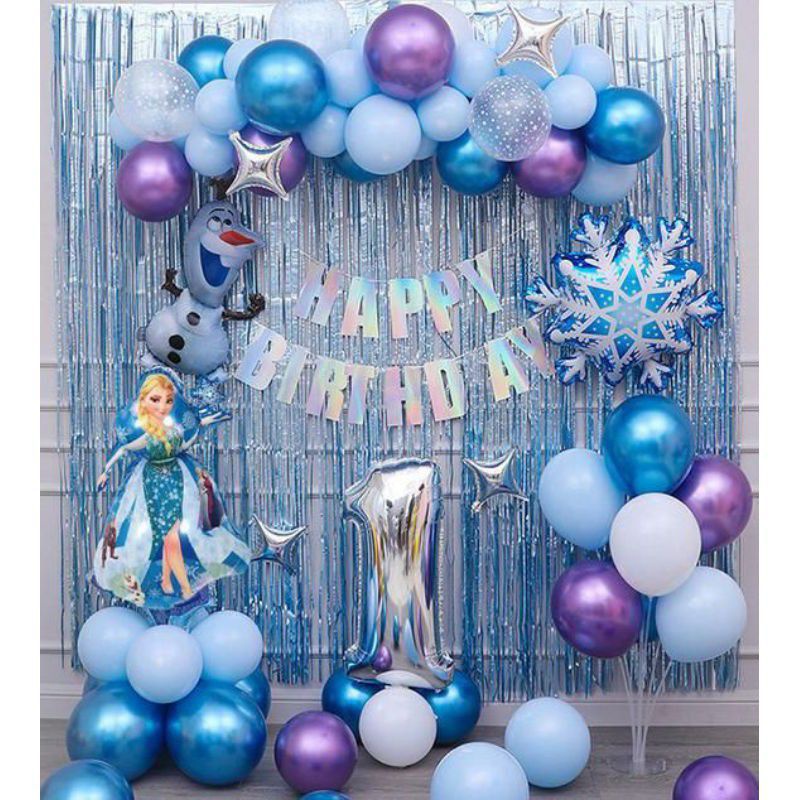 Jual paket balon dekorasi ulang tahun anak tema frozen elsa olaf