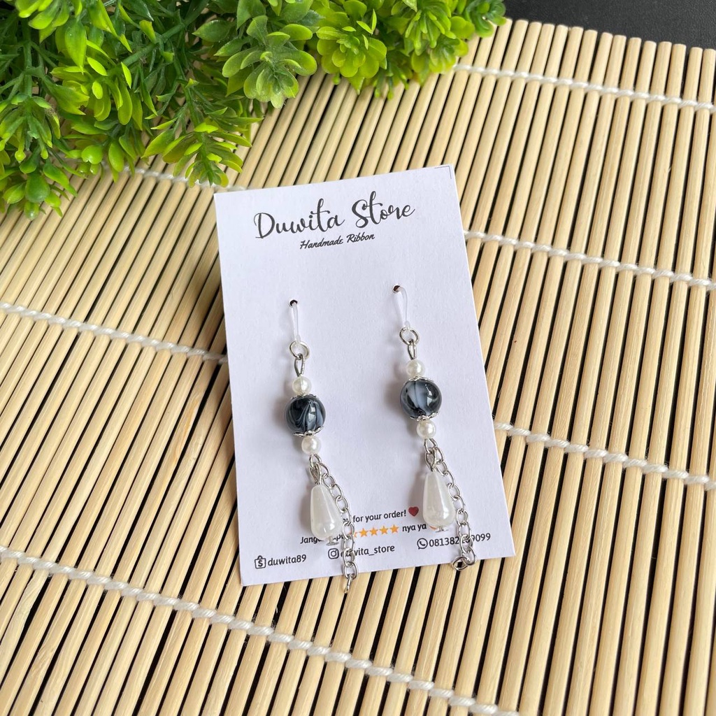 HANDMADE ANTING DEWASA KAITAN PLASTIK/SILVER MOTIF MUTIARA MARMER