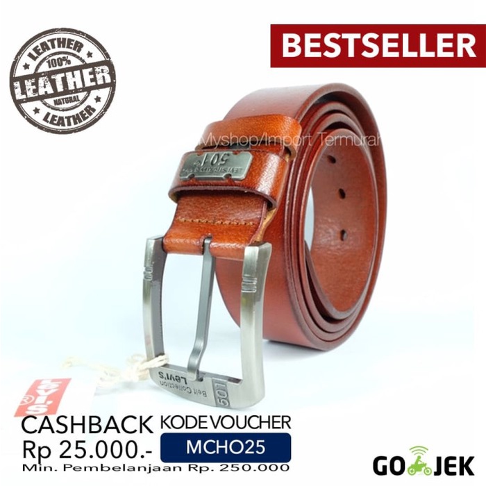 Gesper Sabuk Ikat Pinggang Kulit Asli Pria Cowo Import 501 Brown