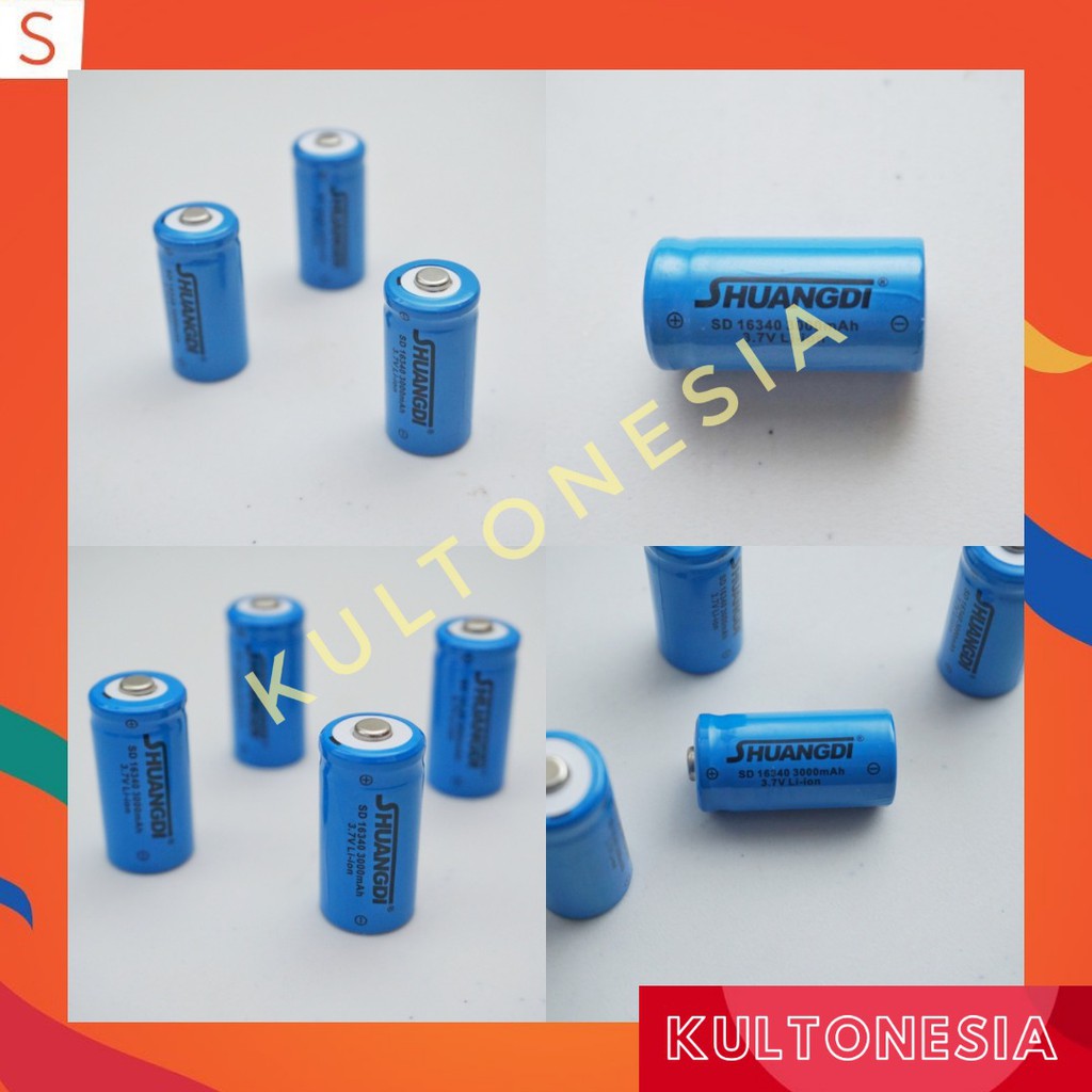 Baterai Li-Ion 16340 3000mAh 3,7 Volt Charger CR123A CR 123 Cas