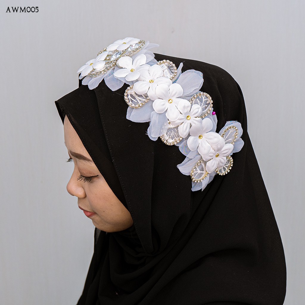 [BISA COD] HEADPIECE HIJAB WEDDING FASHION AKSESORIS LACE PUTIH AWM005