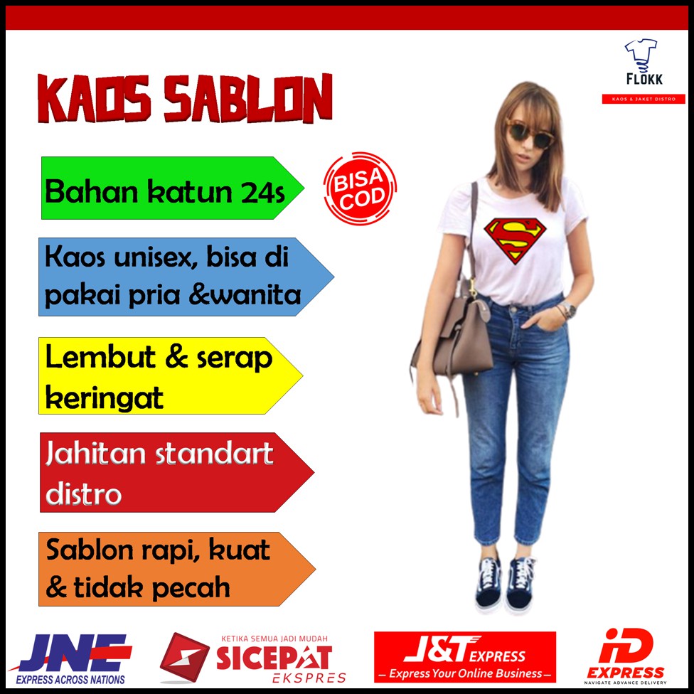 Baju kaos oversize wanita pria distro jumbo lengan panjang dan pendek keren murah logo superman