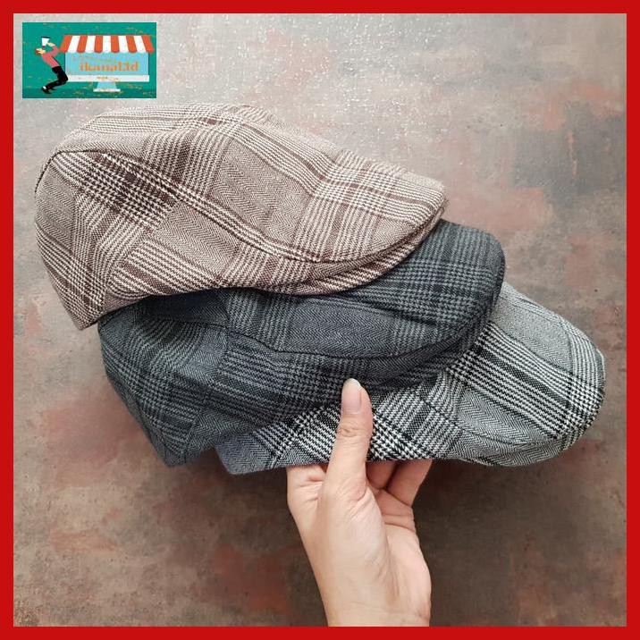 Er6Ery78- Topi Jeans Detektif Denim Flatcap Snapback Pria Wanita-Pet Kotak Tipis - Cokelat 7Tigkr57-