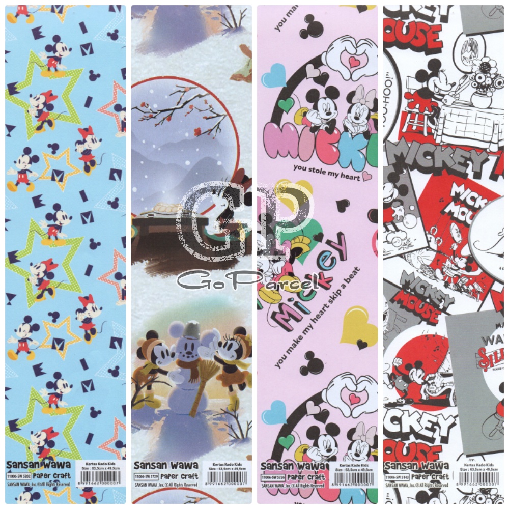 ( 5 Lembar ) KERTAS KADO BEST COUPLE MOUSE MICKEY AND MINNIE - GIFT WRAP PAPER SANSAN WAWA ORIGINAL DISNEY PINK / BLUE / WHITE