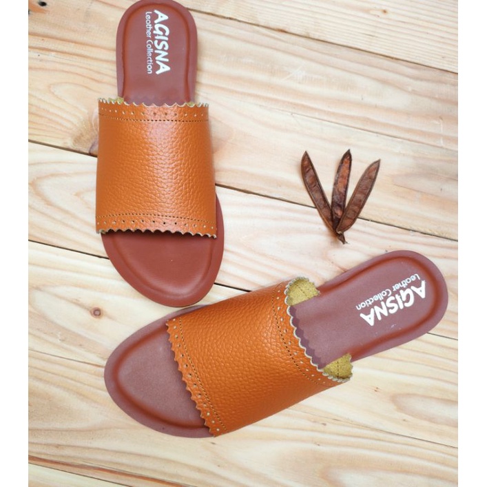 sandal kulit sapi untuk wanita asli garut model kokop motif renda terbaru