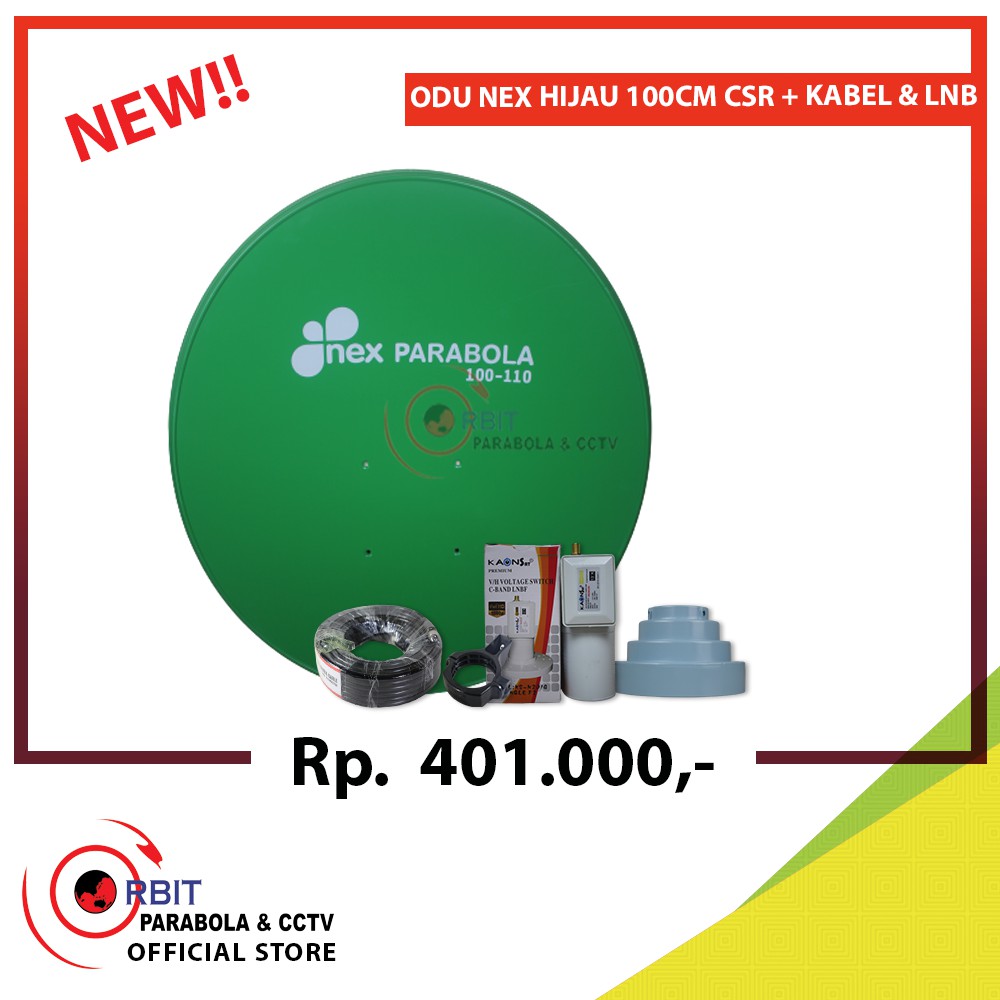 PAKET ODU NEX PARABOLA HIJAU 100-110CM + LNB KAONSAT C-BAND + KABEL + CSR + BRACEKT CBAND