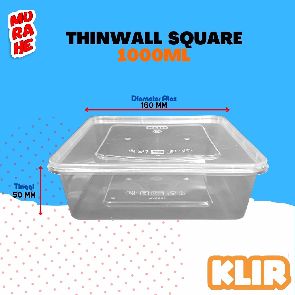 Thinwall Klir Square 1000ml / Kotak 1000 ml / Thinwall Square @25pcs