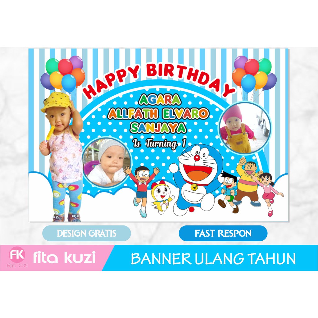 Backdrop Banner Spanduk Ulang Tahun Anak Doraemon