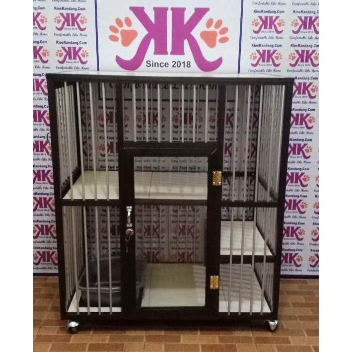 Kandang Kucing Alumunium Tipe KKC-02M (Uk. 80x45x90cm) 2 Lantai Minimalis-Hitam