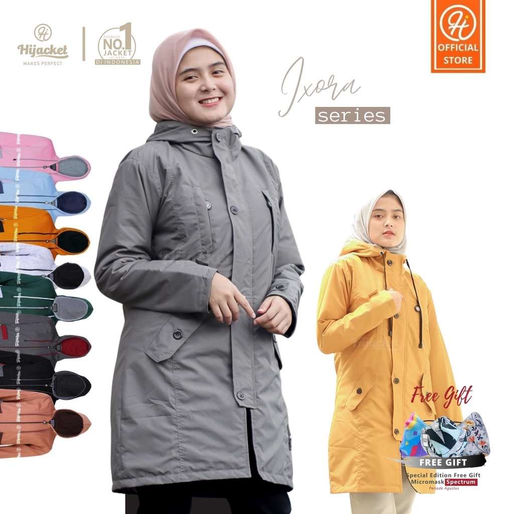 ✅Original Hijacket ✅ Jaket Muslimah - Ixora Series - Jaket Wanita Waterproof - Hijaket Ixora Anti air Hijaket Hijab Hijaber Tahan Air