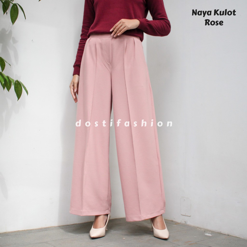 Naya Kulot Panjang Wanita Kerja Kantor Kuliah Sidang Formal Hitam Celana Bahan Kulot-ROSE