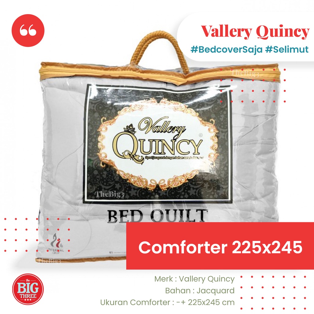 BEDCOVER SAJA merk QUINCY VALLERY 225x245 cm warna PUTIH MERAH ORANGE BIRU SALEM TOSCA PINK- King Queen 180 160 BC Comforter