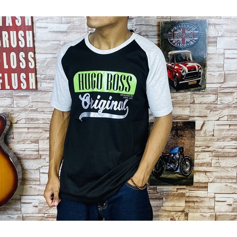 kaos reglan hitam putih hugo