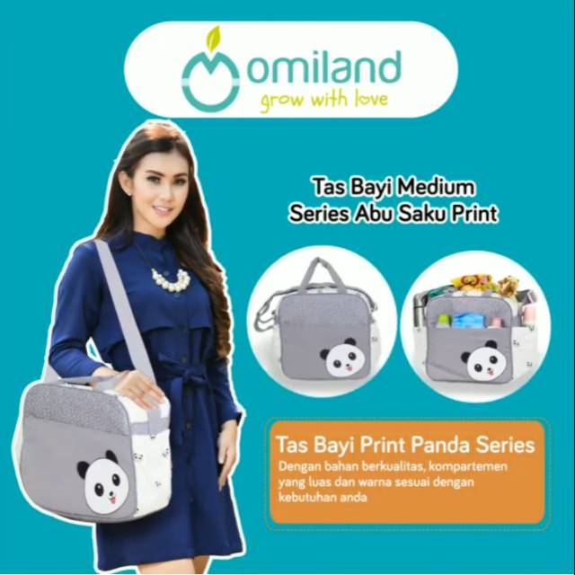 Omiland Tas Bayi Medium Saku Depan Print Abu Panda Series - OBT 4311